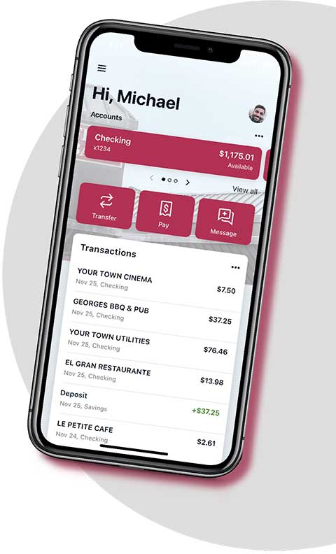 smart phone showing the mobile banking interface for WCGB